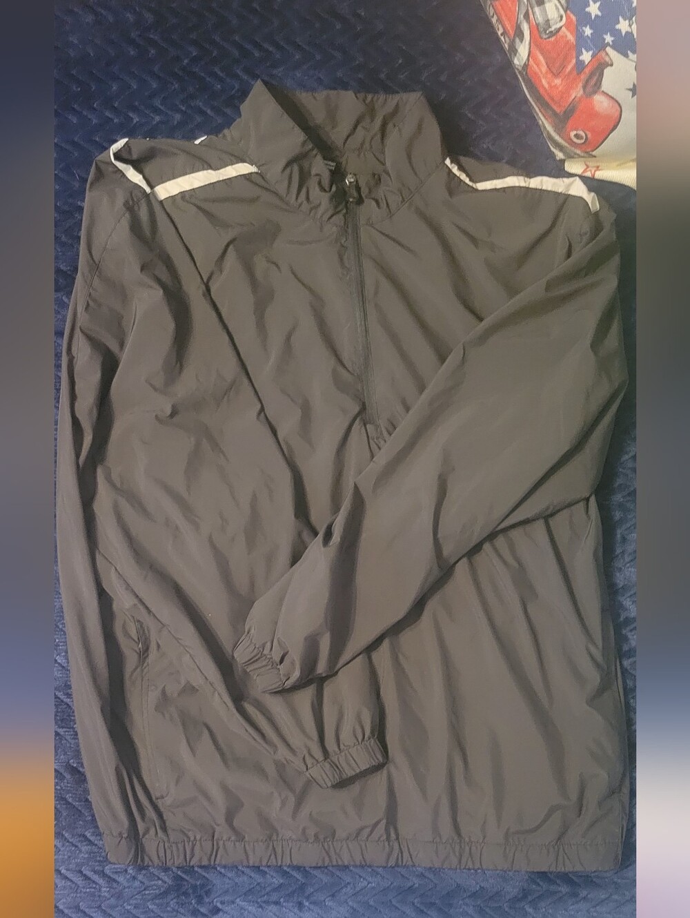 Men's Pebble Beach Black 1/4 Zip Windbreaker with White Shoulder Stripes, XXL